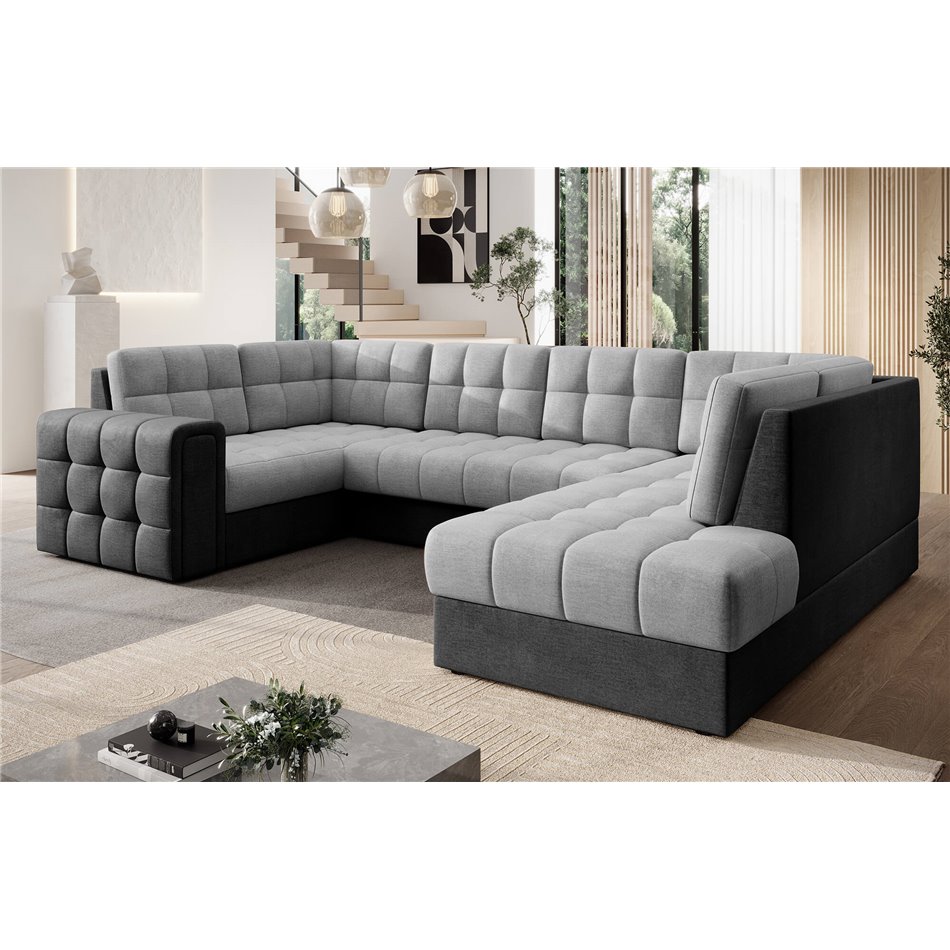 Corner sofa Elewett R, sleeping function, Monolith 84, Monolith 97, velvet, grey, H82x299x198cm