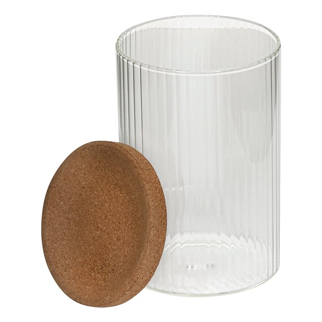 LOT ORGANISER x2, glass, with cork wood pad and lids, H13.6x17.6x9.6cm