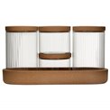 LOT ORGANISER x4 glass,with cork wood pad and lids, H26x14x9.7cm