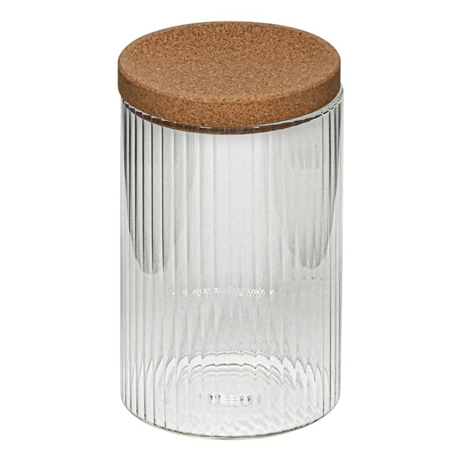 LOT ORGANISER x4 glass,with cork wood pad and lids, H26x14x9.7cm