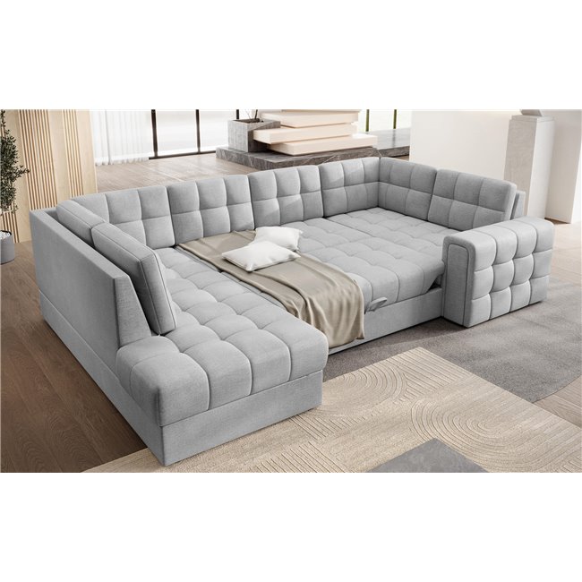 Corner sofa Elewett L, sleeping function, Monolith 84, velvet, grey, H82x299x198cm