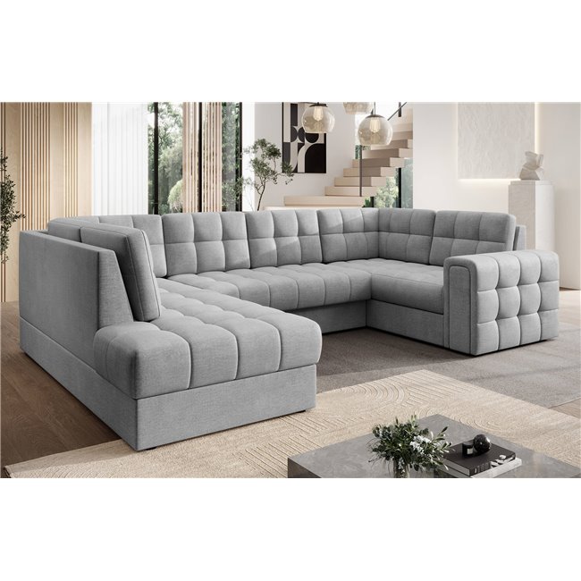 Corner sofa Elewett L, sleeping function, Monolith 85, velvet, grey, H82x299x198cm