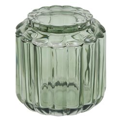 Round cotton jar GREEN FLOREA, D10.8cm H11.4cm