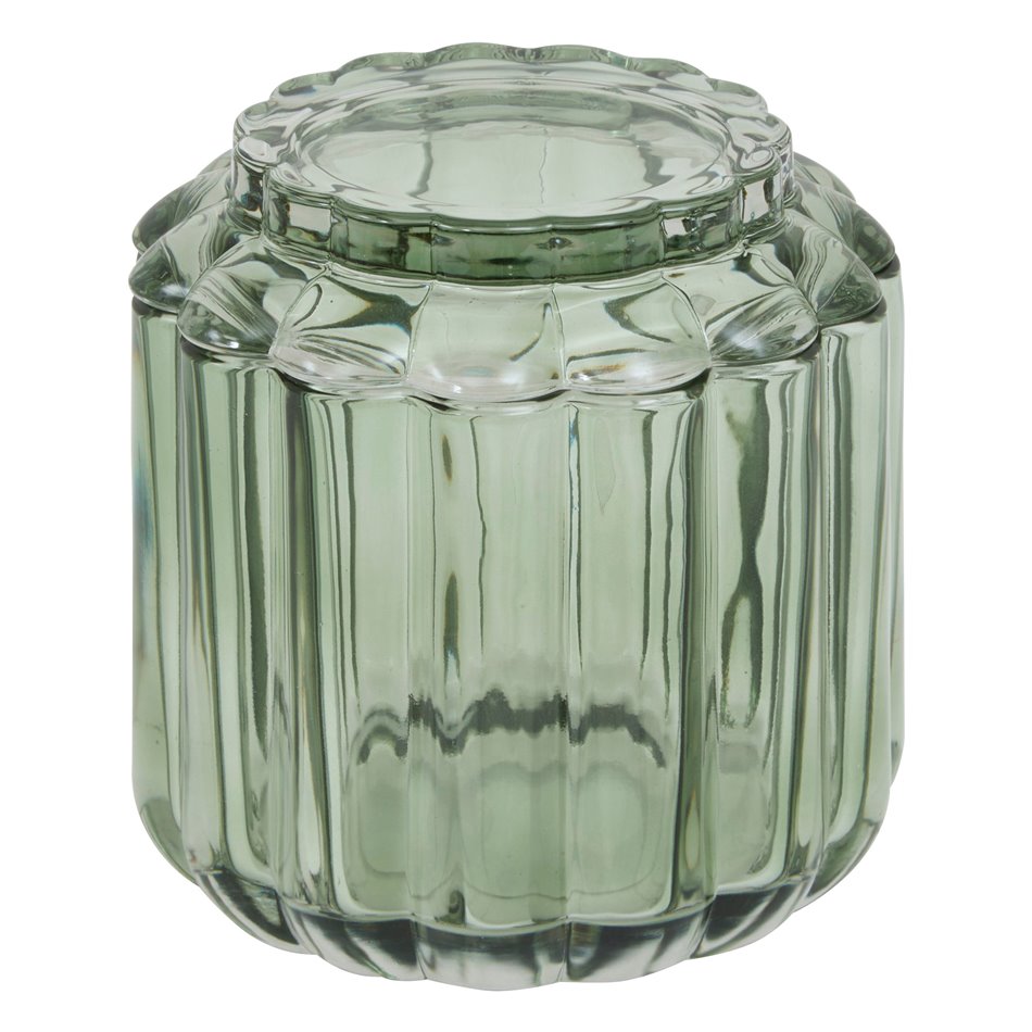 Round cotton jar GREEN FLOREA, D10.8cm H11.4cm