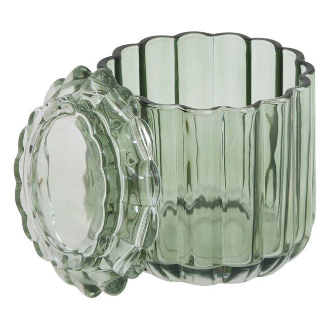 Round cotton jar GREEN FLOREA, D10.8cm H11.4cm