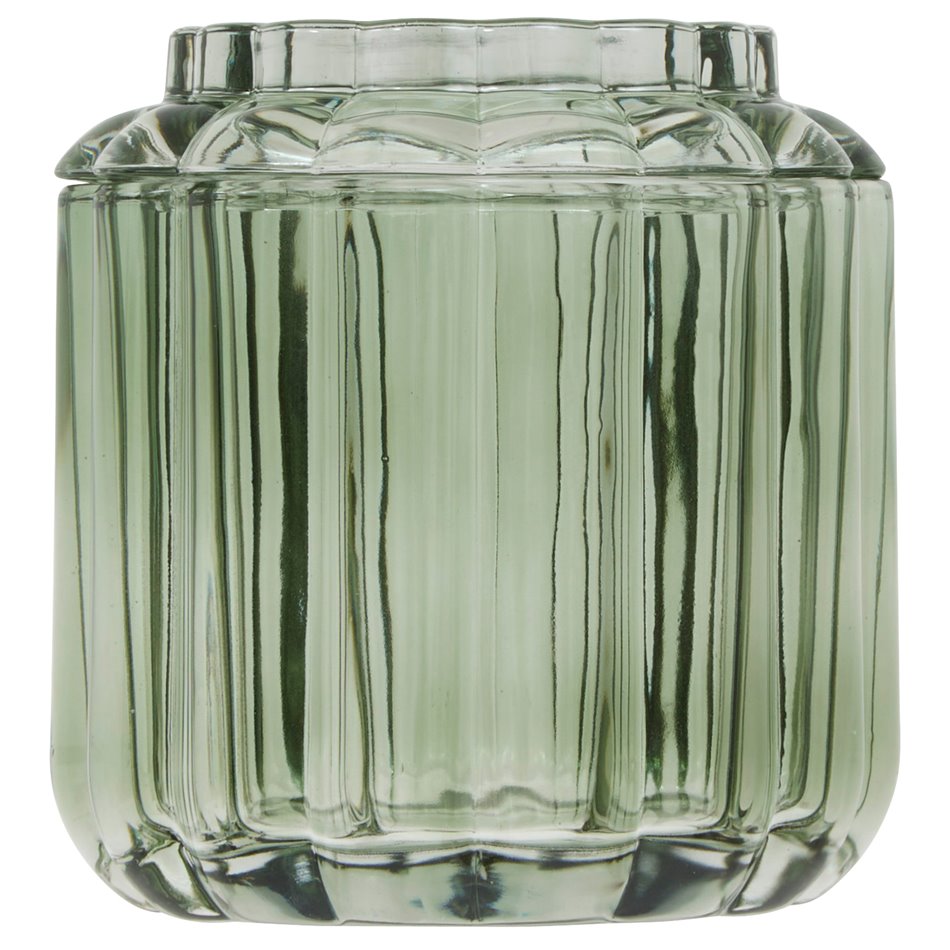 Round cotton jar GREEN FLOREA, D10.8cm H11.4cm