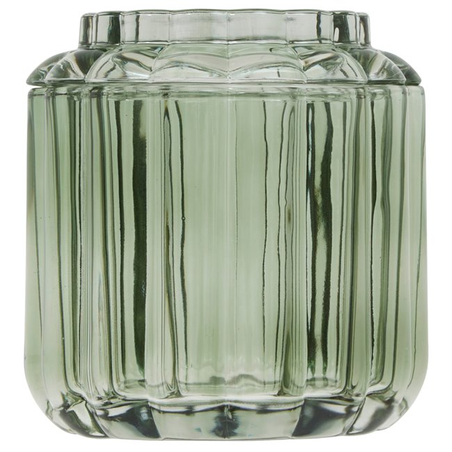 Round cotton jar GREEN FLOREA, D10.8cm H11.4cm