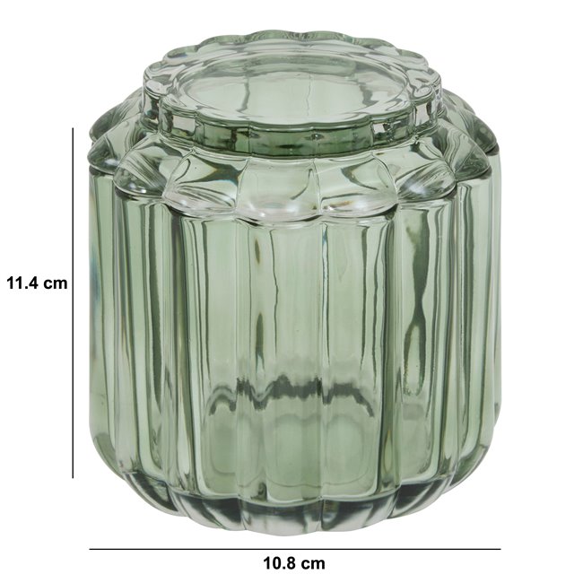 Round cotton jar GREEN FLOREA, D10.8cm H11.4cm