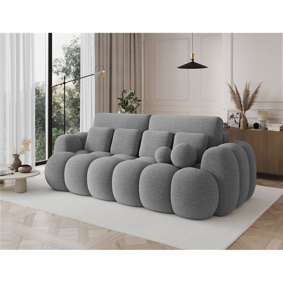 Sofa bed Elcotonn, sleeping function, Royal 04, boucle, grey, H105x256x119cm