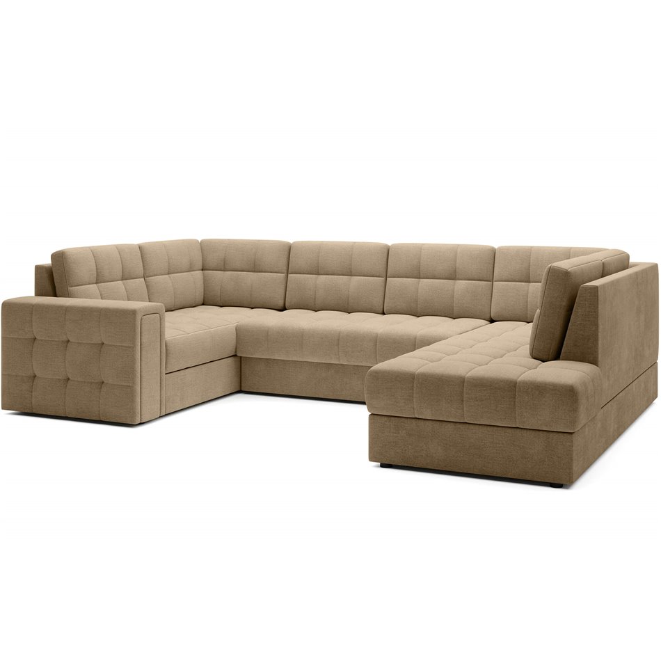 Corner sofa Elewett R, sleeping function, Monolith 09, velvet, light brown, H82x299x198cm
