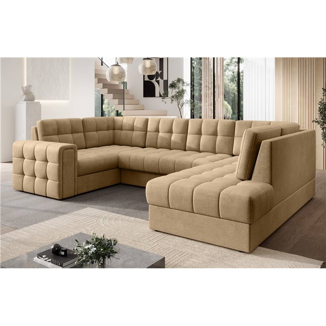 Corner sofa Elewett R, sleeping function, Monolith 09, velvet, light brown, H82x299x198cm