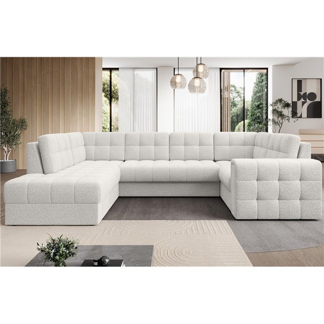 Corner sofa Elewett L, sleeping function, Royal 01, boucle, white, H82x299x198cm
