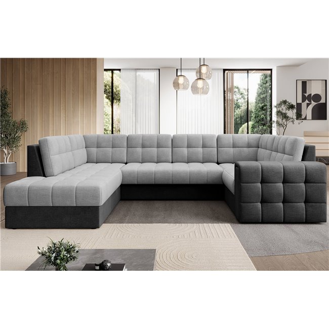 Corner sofa Elewett L, sleeping function, Monolith 84, Monolith 97, velvet, grey, H82x299x198cm