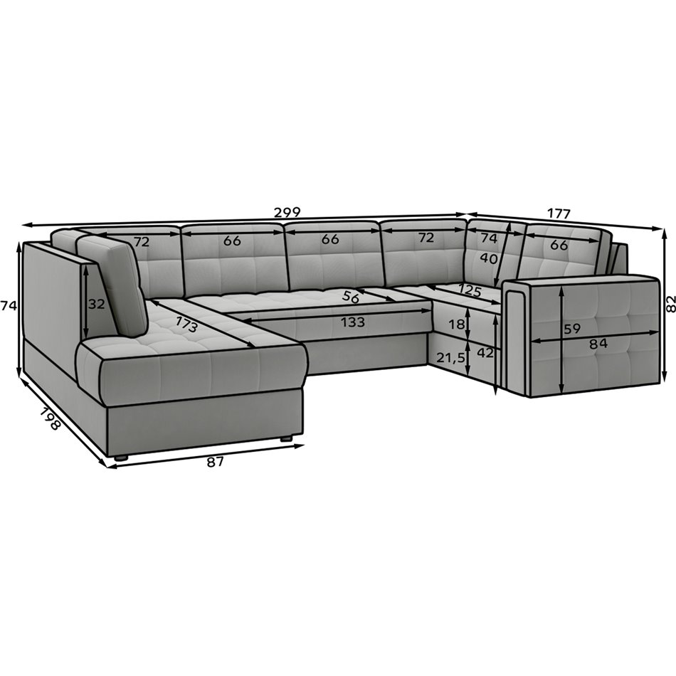 Corner sofa Elewett L, sleeping function, Monolith 84, Monolith 97, velvet, grey, H82x299x198cm