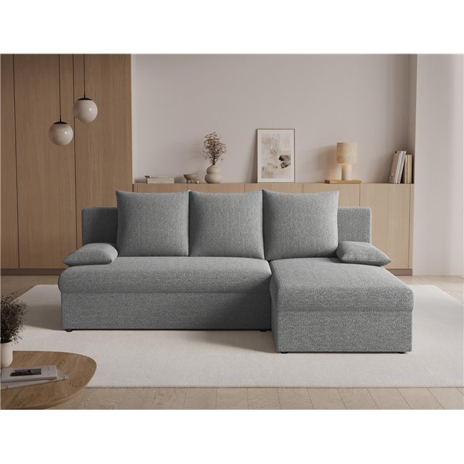 Угловой диван Elgino L/R Reversible, раздвижной, Royal 04, букле, серый, H90x201x143cm