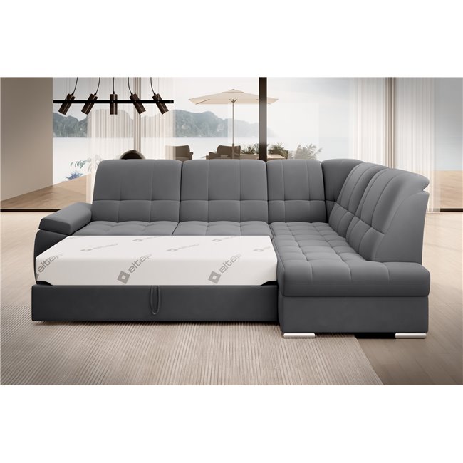 Угловой диван Elsado R, раздвижной, Sola 06, темно-серый, H95x272x192cm