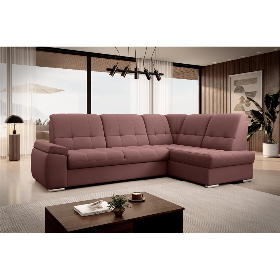 Угловой диван Elsado R, раздвижной, Velvetmat 24, бархат, розовый, H95x272x192cm