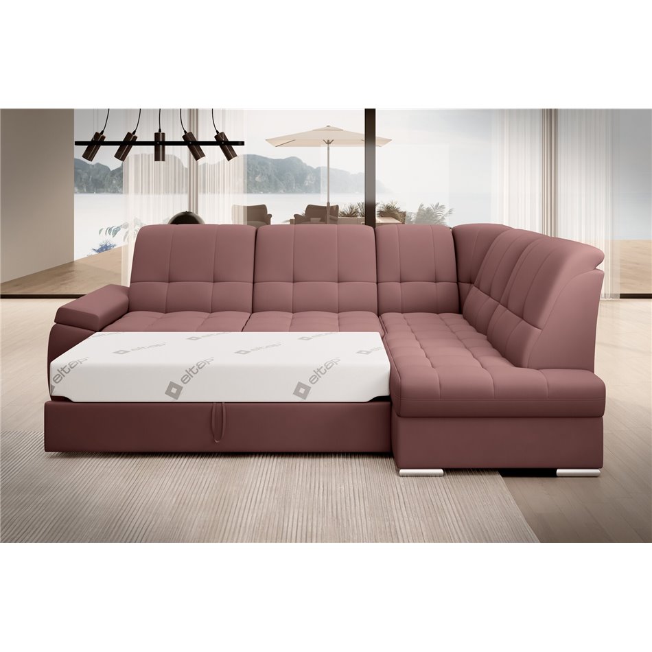 Угловой диван Elsado R, раздвижной, Velvetmat 24, бархат, розовый, H95x272x192cm