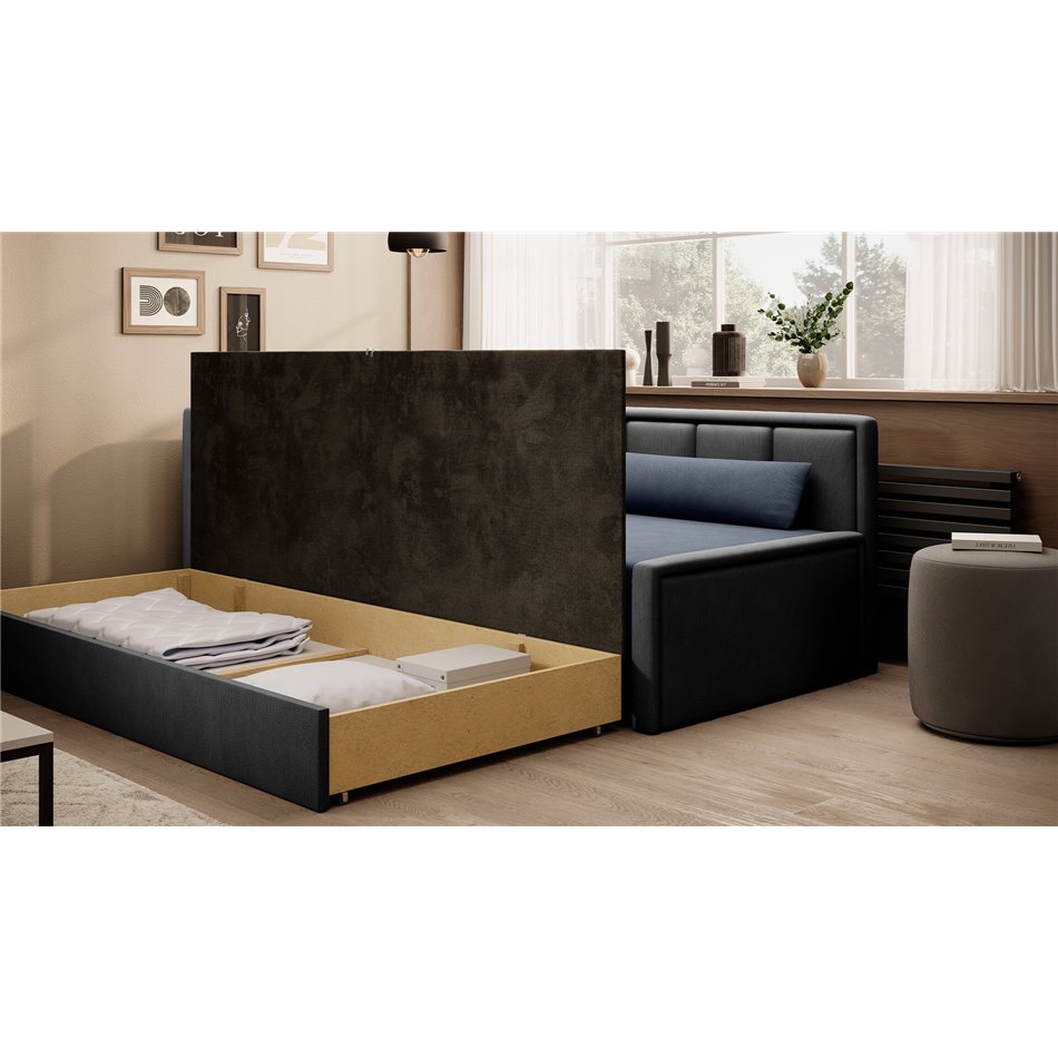 Sofa bed Elfulgeo L, sleeping function, Poco 40, Poco 04, dark blue, H77x214x82cm