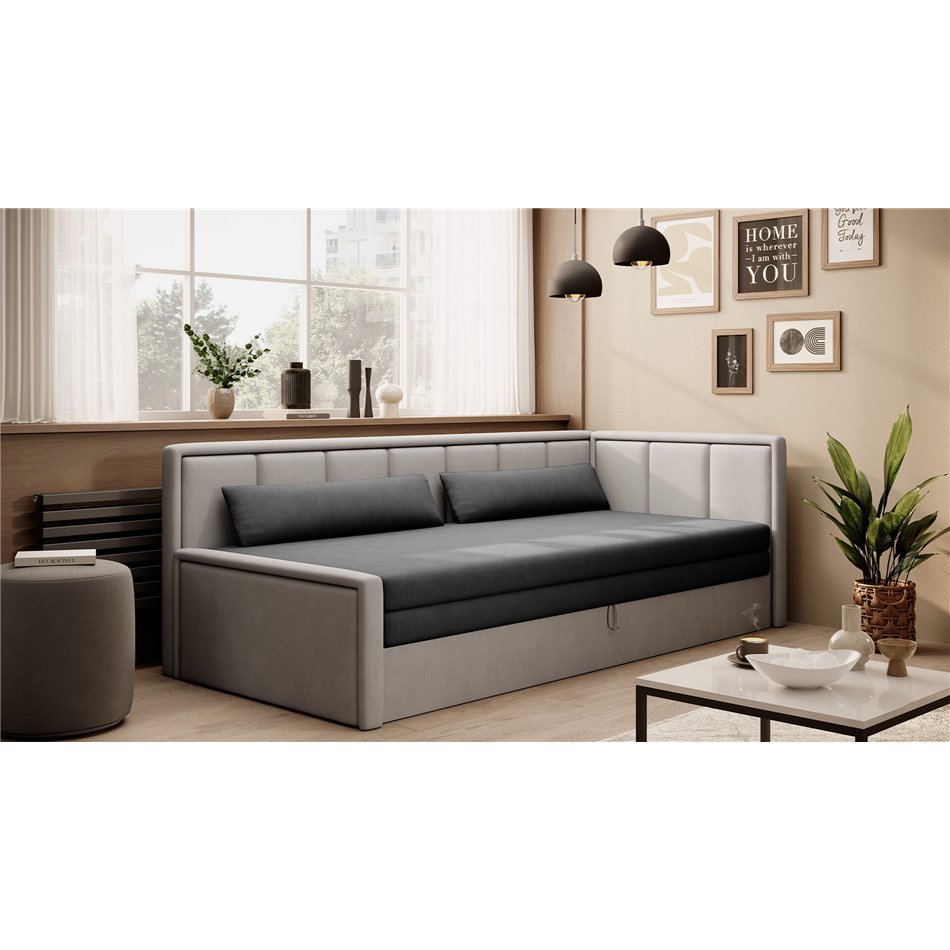 Sofa bed Elfulgeo R, sleeping function, Poco 04, Poco 03, grey, H77x214x82cm