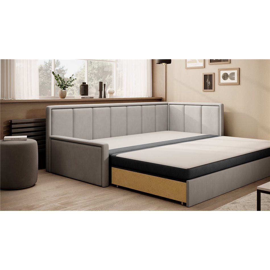 Sofa bed Elfulgeo R, sleeping function, Poco 04, Poco 03, grey, H77x214x82cm