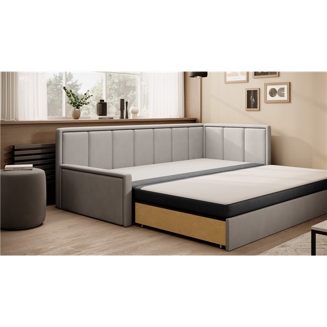 Sofa bed Elfulgeo R, sleeping function, Poco 04, Poco 03, grey, H77x214x82cm