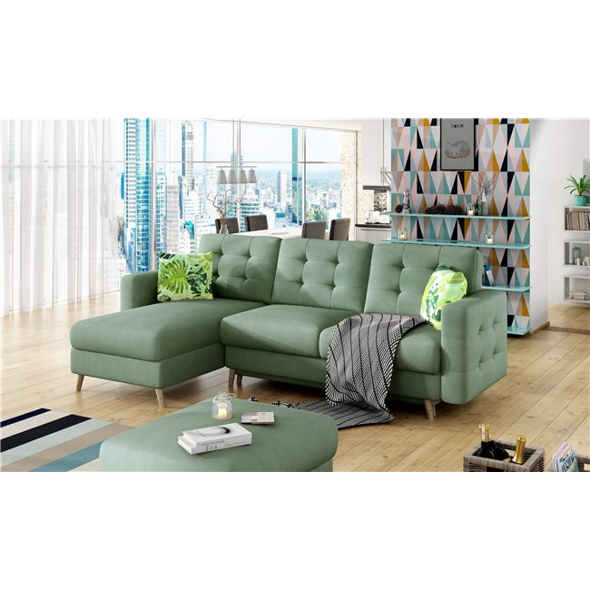 Угловой диван Elsgard L/R Reversible, раздвижной, Soro 34, зелёный, H93x248x162cm