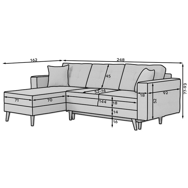 Угловой диван Elsgard L/R Reversible, раздвижной, Soro 61, розовый, H93x248x162cm