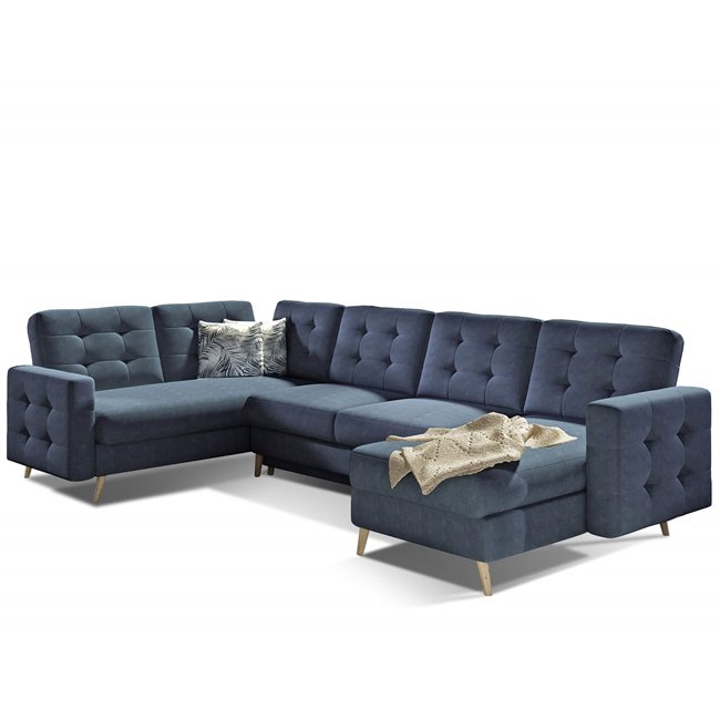 U-shaped sofa Elsgard U L/R Reversible, sleeping function, Soro 76, dark blue, H93x326x202cm