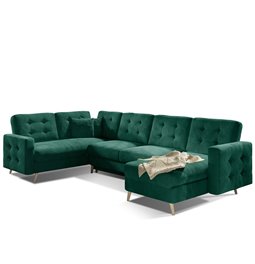 U-shaped sofa Elsgard U L/R Reversible, sleeping function, Monolith 37, velvet, dark green, H93x326x202cm