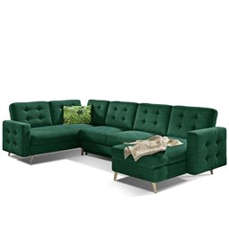 U-shaped sofa Elsgard U L/R Reversible, sleeping function, Kronos 19, velvet, dark green, H93x326x202cm