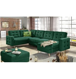 U-shaped sofa Elsgard U L/R Reversible, sleeping function, Kronos 19, velvet, dark green, H93x326x202cm