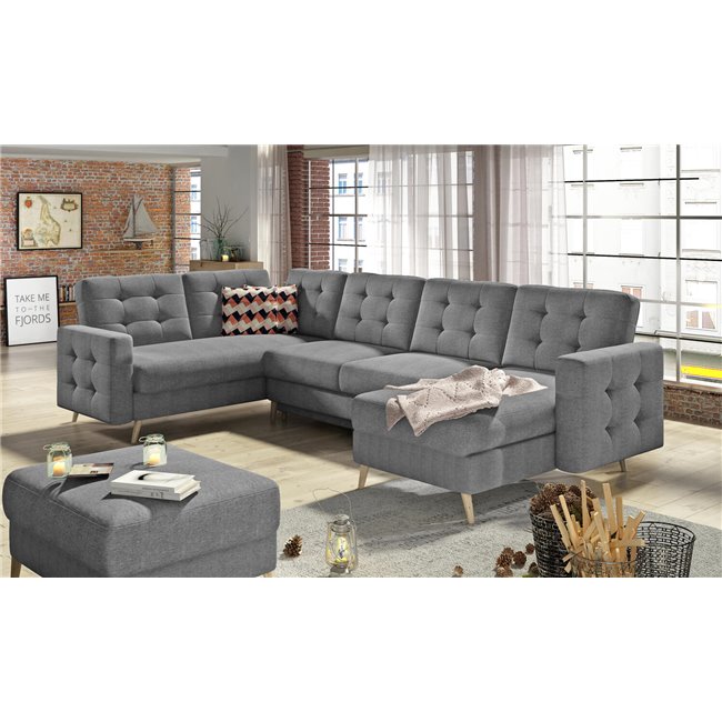 U-shaped sofa Elsgard U L/R Reversible, sleeping function, Cover 87, grey, H93x326x202cm