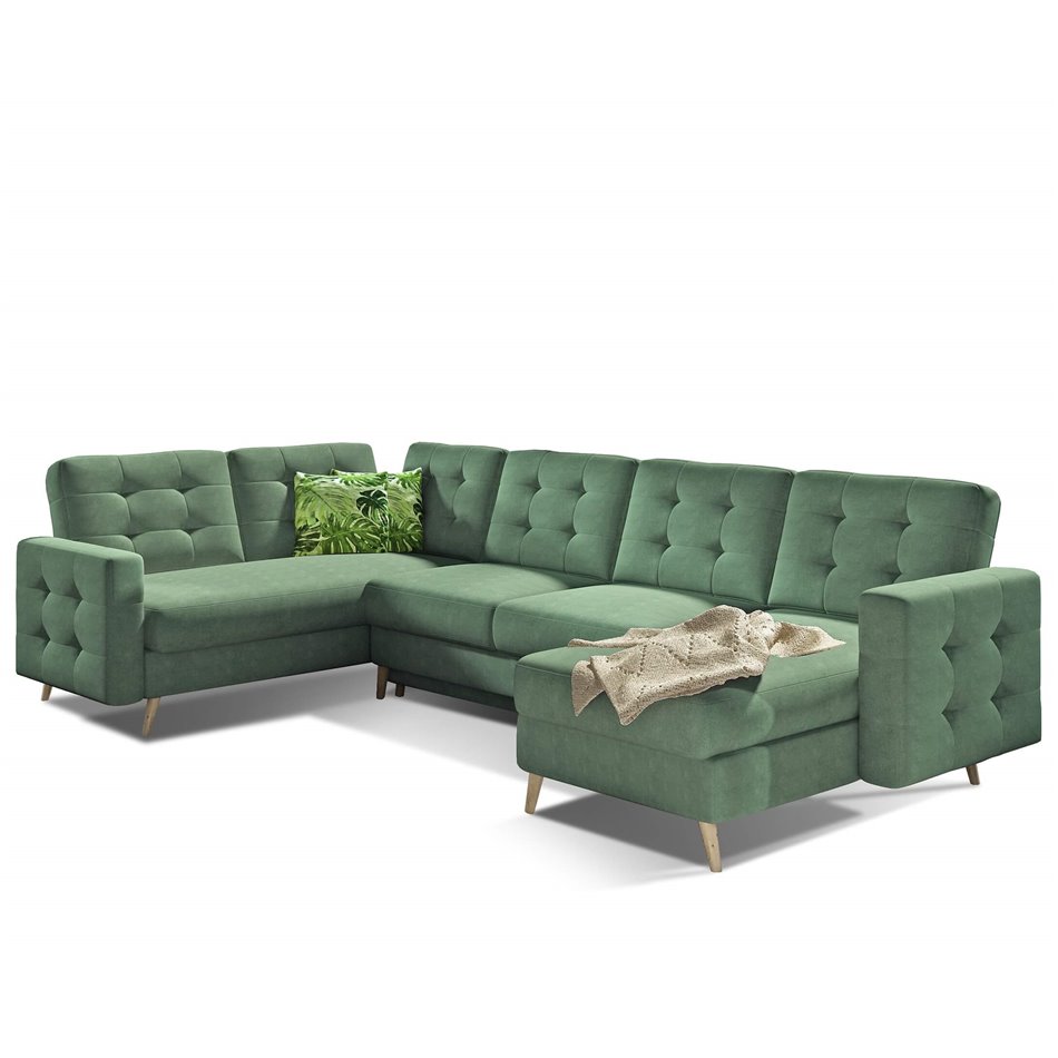 U-shaped sofa Elsgard U L/R Reversible, sleeping function, Soro 34, green, H93x326x202cm
