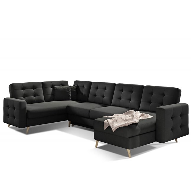 U-shaped sofa Elsgard U L/R Reversible, sleeping function, Sawana 14, black, H93x326x202cm