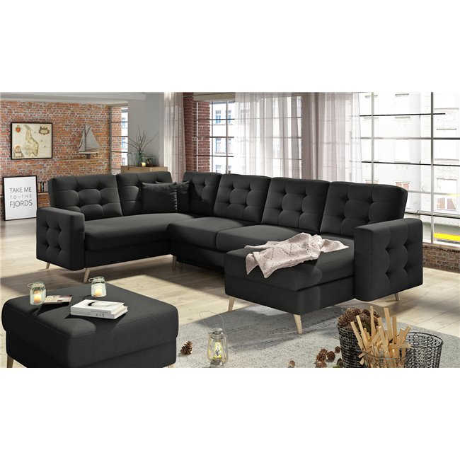 U-shaped sofa Elsgard U L/R Reversible, sleeping function, Sawana 14, black, H93x326x202cm