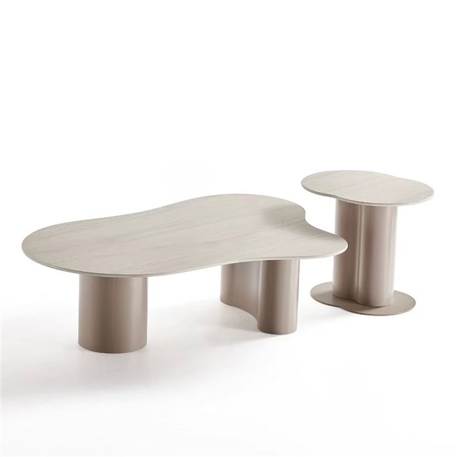 Coffee table set Wallen, 2 pcs., stone/metal, 130x90cm H36cm, 55x42cm H47cm