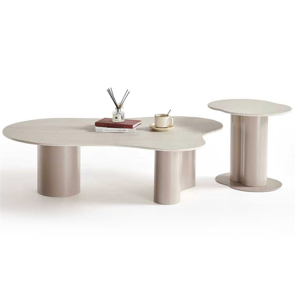 Coffee table set Wallen, 2 pcs., stone/metal, 130x90cm H36cm, 55x42cm H47cm