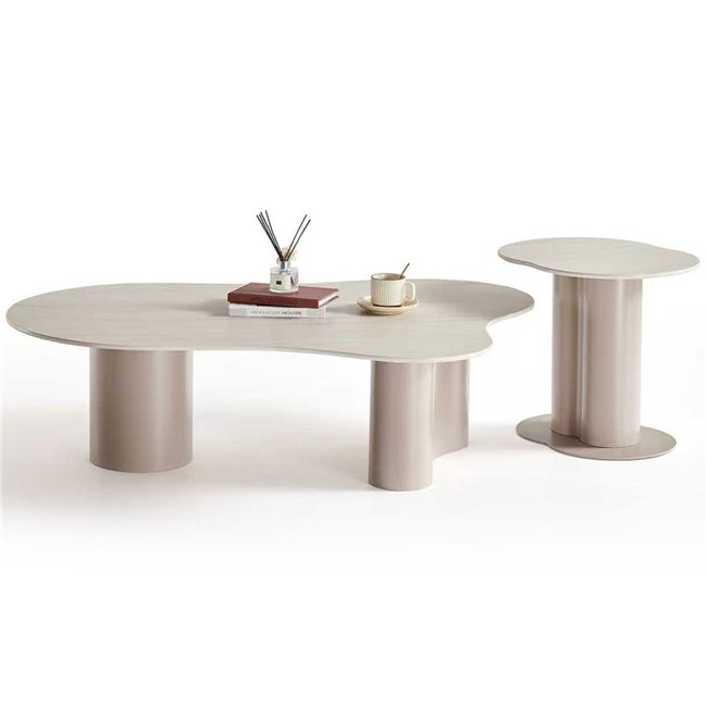 Coffee table set Wallen, 2 pcs., stone/metal, 130x90cm H36cm, 55x42cm H47cm