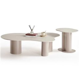 Coffee table set Wallen, 2 pcs., stone/metal, 130x90cm H36cm, 55x42cm H47cm