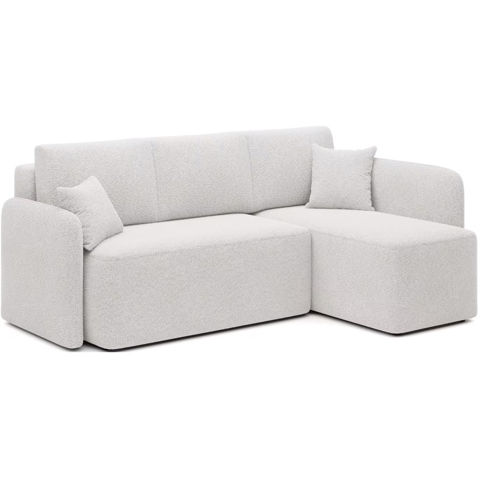 Corner sofa Elhadson R, sleeping function, Royal 01, boucle, white, H89x206x150cm