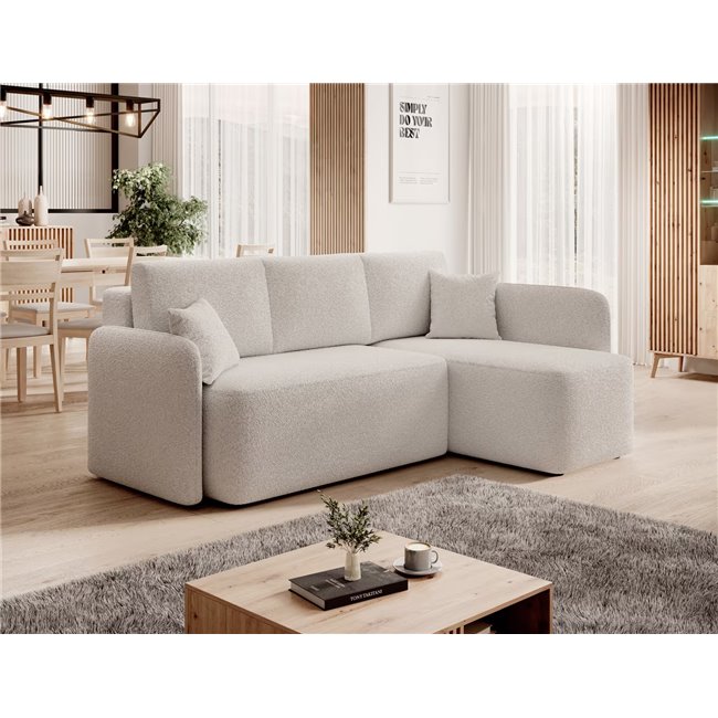 Corner sofa Elhadson R, sleeping function, Royal 01, boucle, white, H89x206x150cm