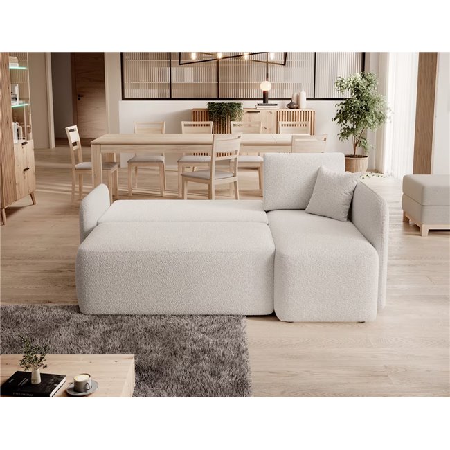 Corner sofa Elhadson R, sleeping function, Royal 01, boucle, white, H89x206x150cm
