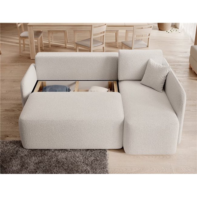 Corner sofa Elhadson R, sleeping function, Royal 01, boucle, white, H89x206x150cm