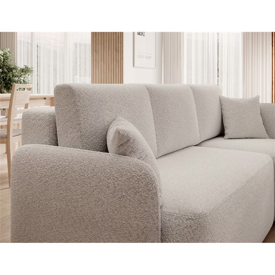 Corner sofa Elhadson R, sleeping function, Royal 01, boucle, white, H89x206x150cm