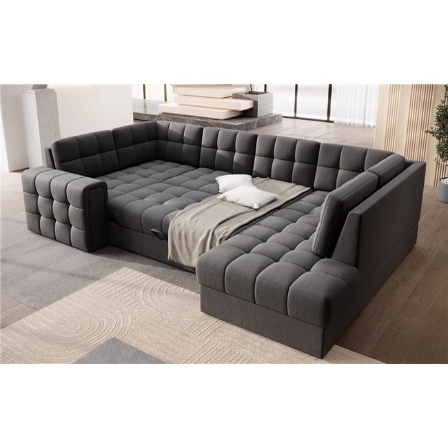 U-shaped sofa Elewett R, sleeping function, Sola 06, dark grey, H82x299x198cm