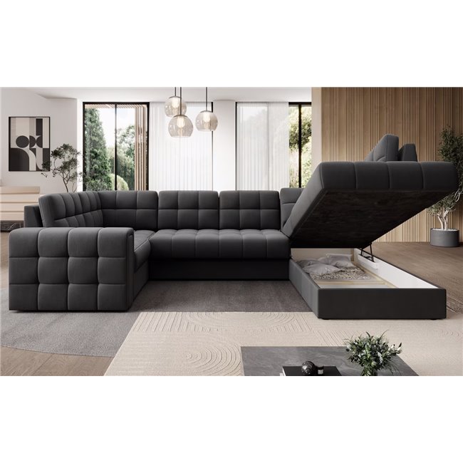 U-shaped sofa Elewett R, sleeping function, Sola 06, dark grey, H82x299x198cm
