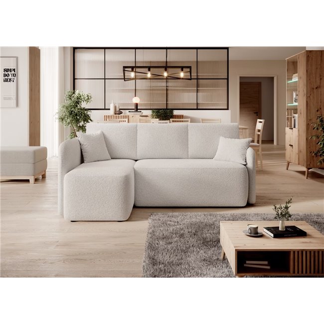 Corner sofa Elhadson L, sleeping function, Royal 01, boucle, white, H89x206x150cm