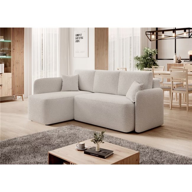 Corner sofa Elhadson L, sleeping function, Royal 01, boucle, white, H89x206x150cm