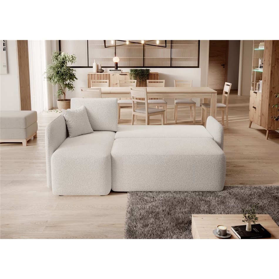 Corner sofa Elhadson L, sleeping function, Royal 01, boucle, white, H89x206x150cm